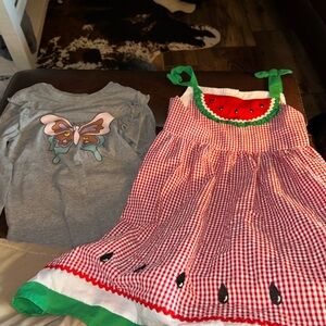 Kids tank Watermelon Checked Dress and Long sleeve shirt with Butterfly design
